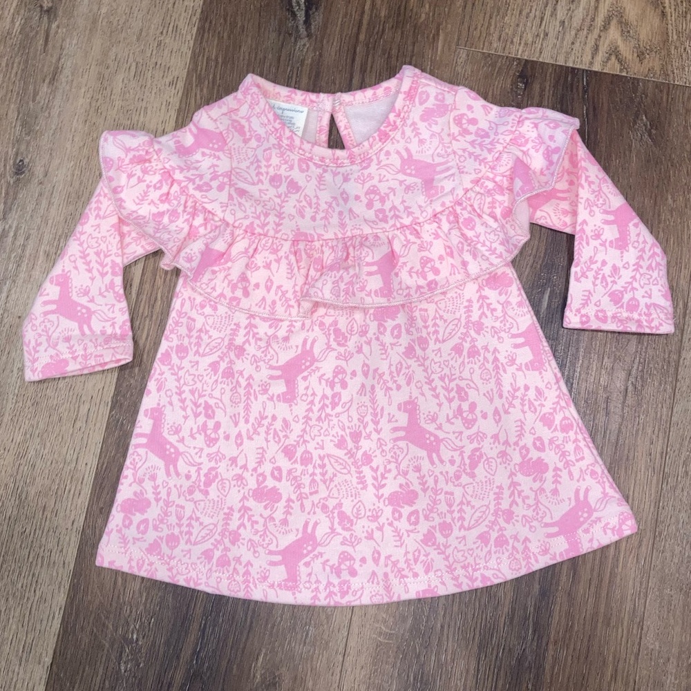 NWT First Impressions Pink Whimsical Long Sleeve Soft Dress 0-3m